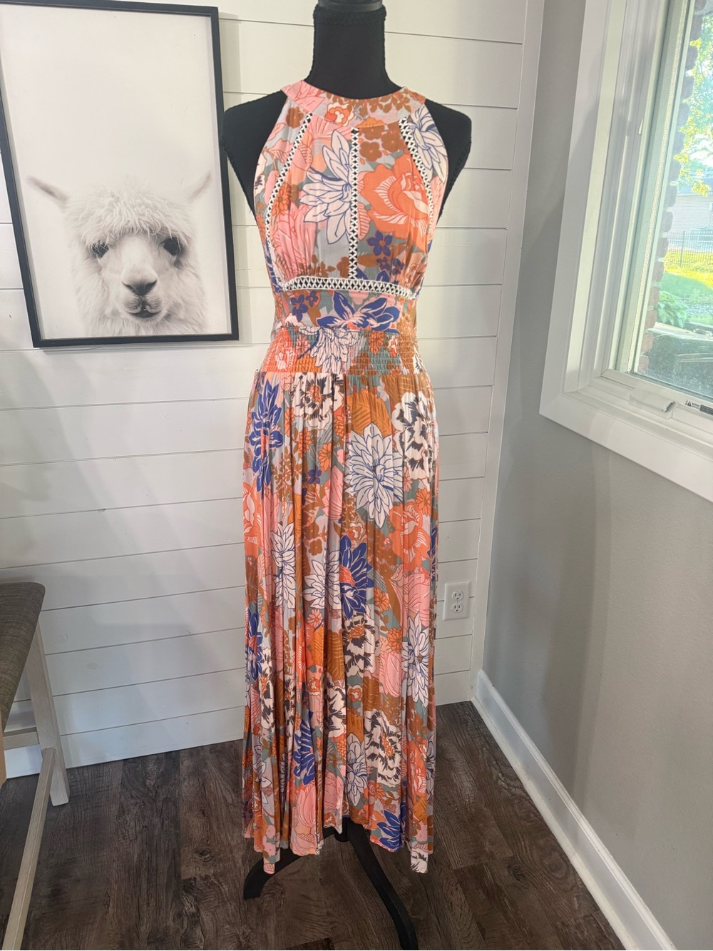 Petal & Pup Coral and Blue Floral Halter Maxi Dress